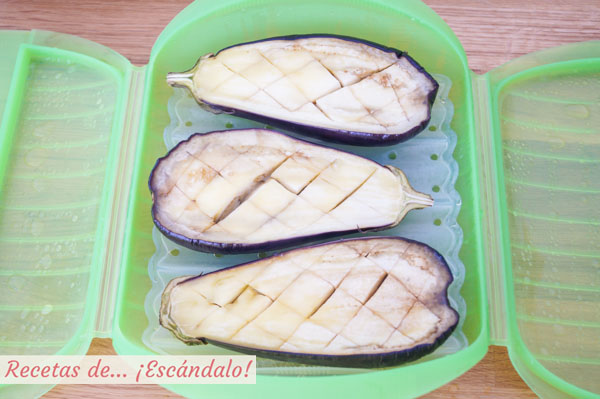 Berenjenas cocidas en microondas