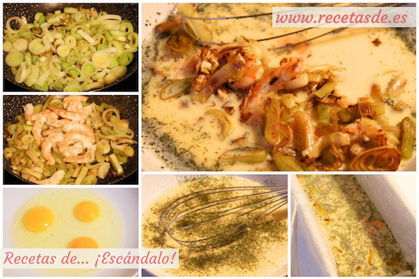 Receta de pastel de puerros y gambas