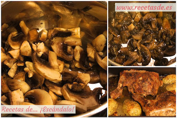Receta de pollo asado al horno con champiñones