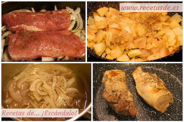Receta de solomillo de cerdo al horno en salsa con manzana caramelizada