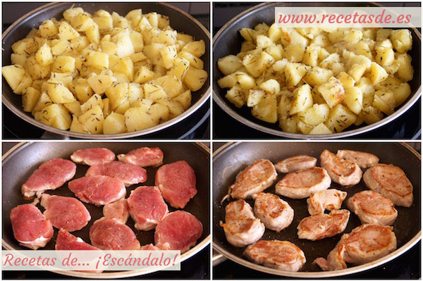 Cómo hacer el solomillo de cerdo a la pimienta verde y guarnición de patatas aromatizadas