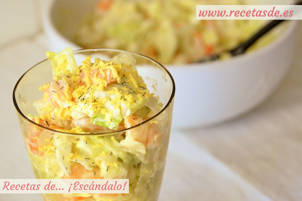 Receta de ensaladilla de marisco con gambas y mayonesa ligera