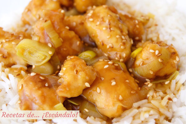 Receta de pollo a la naranja al estilo chino con arroz basmati