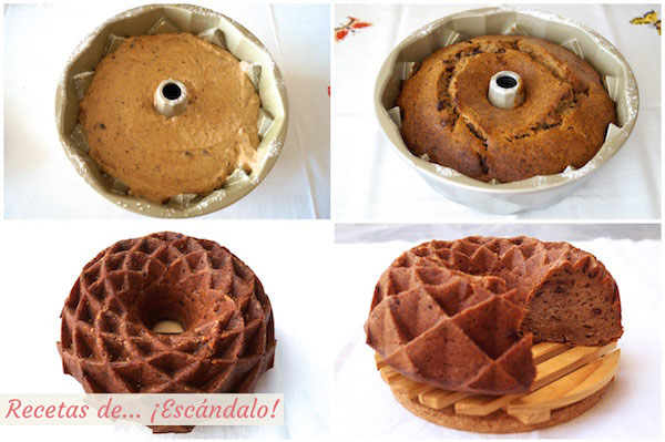 Como hacer un bizcocho casero bundt cake de platano, chocolate y canela