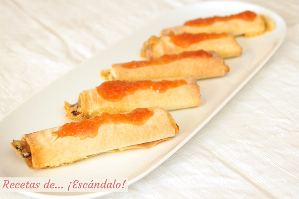 Receta de crujiente de queso brie y pasta filo con dulce de membrillo casero