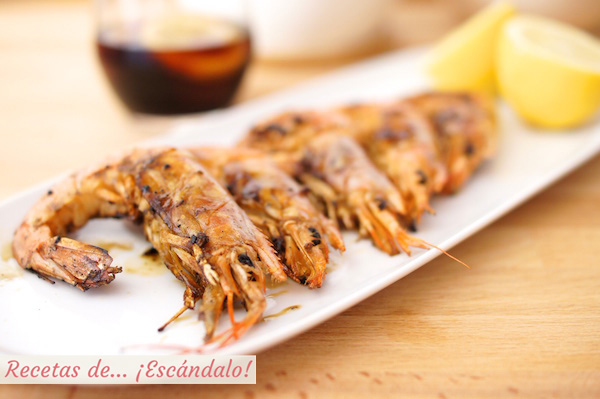 Receta de langostinos o gambones a la plancha con limon y sal