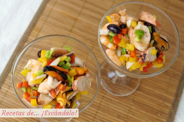 Receta de salpicon de marisco con pulpo, gambas y mejillones