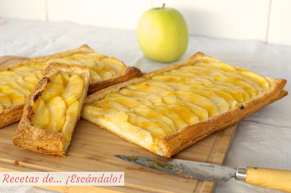 Receta de tarta de manzana con hojaldre y crema pastelera
