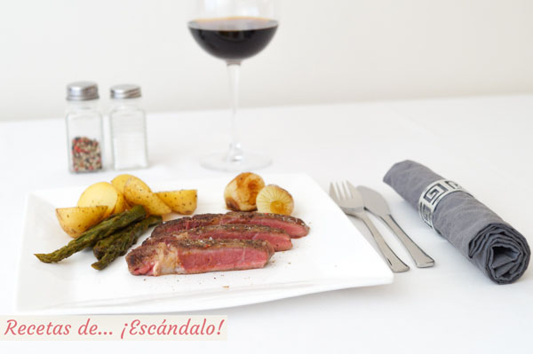 Entrecote de ternera con verduras cocinado a baja temperatura o sous vide con roner