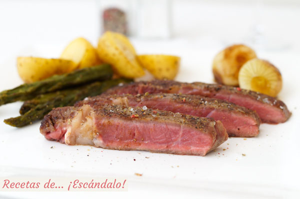 Receta de entrecot de ternera con verduras cocinado a baja temperatura o sous vide con roner