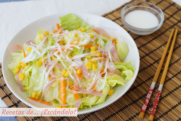 Receta de ensalada china con su salsa blanca agridulce casera