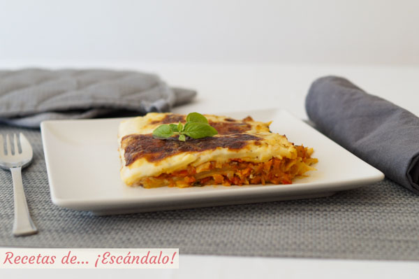 Receta de lasana de atun y verduras con bechamel casera