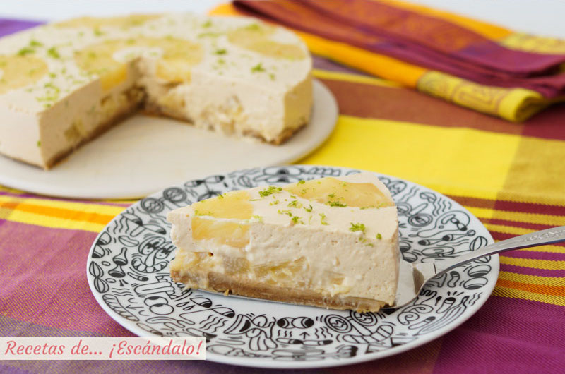 Tarta de pina y yogur fria sin horno. Receta facil