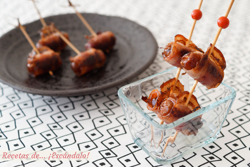 Daatiles con bacon al horno. Receta de aperitivo