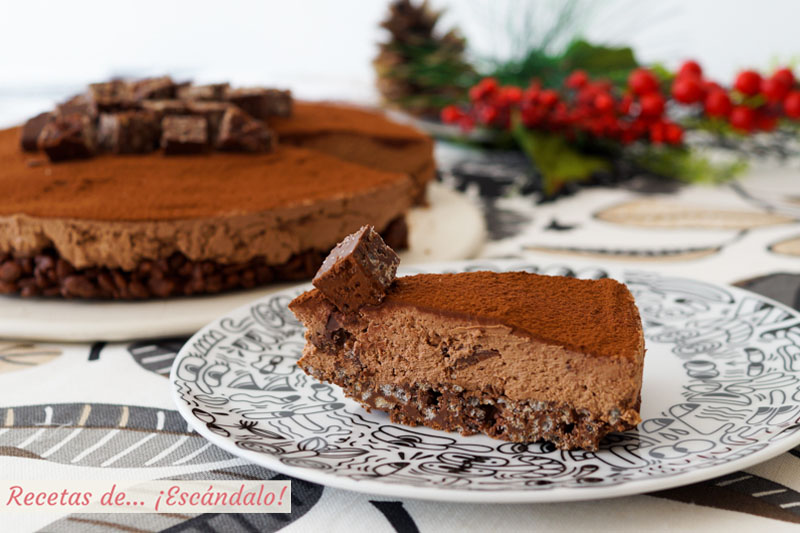 Tarta de turron de chocolate y queso. Receta muy facil y sin horno