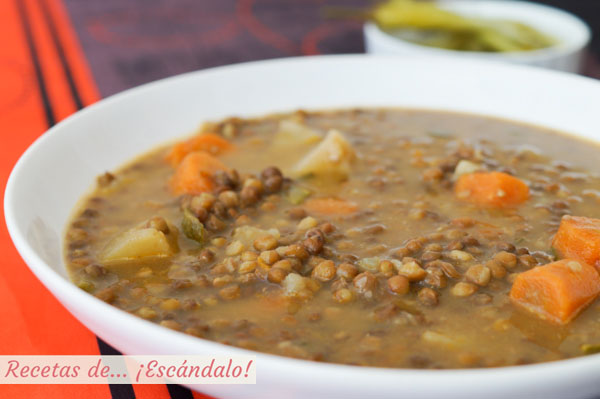 Receta de lentejas estofadas con verduras, con o sin olla express