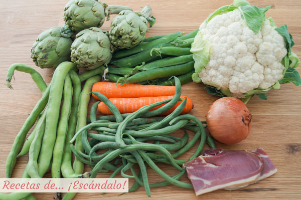 Ingredientes menestra de verduras con jamon