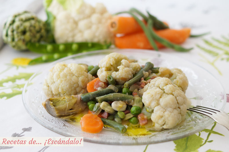 Menestra de verduras con jamon. Receta facil y saludable