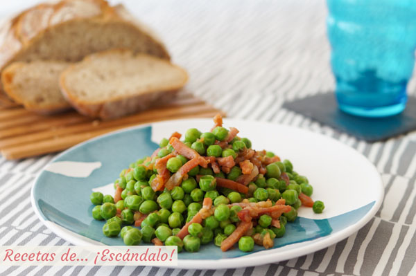 Receta facil y saludable de guisantes con jamon