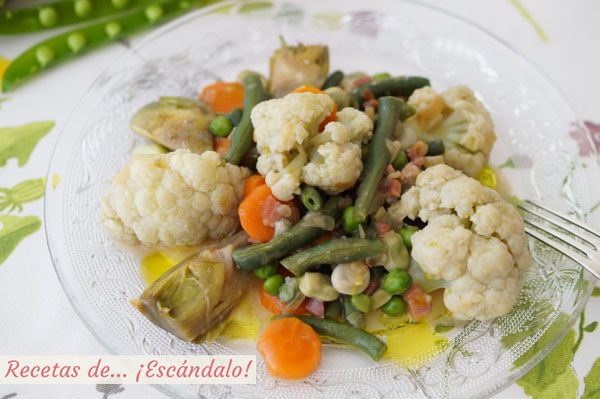 Receta facil y saludable de menestra de verduras con jamon