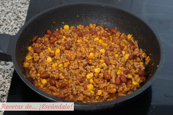 Carne picada, frijoles y maiz