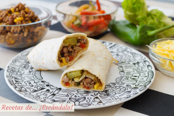 Receta de burritos mexicanos con carne picada y frijoles