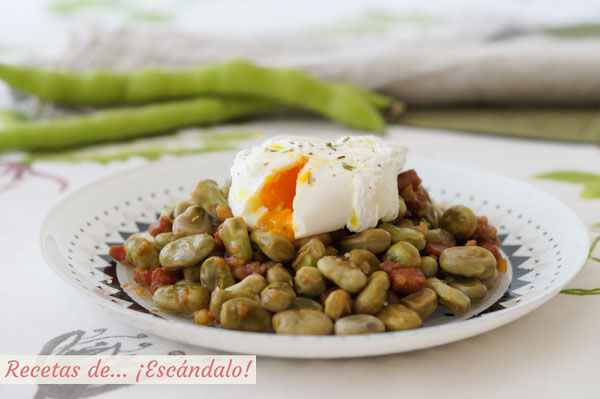 Receta facil de habas con jamon y huevo poche