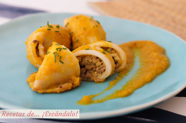 Receta paso a paso de calamares rellenos de carne en salsa