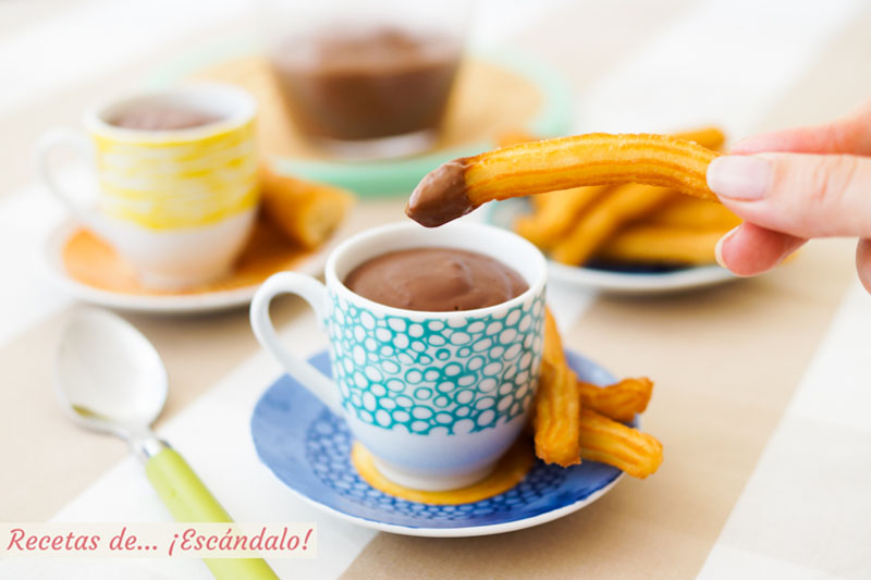 Churros con chocolate a la taza. Receta casera