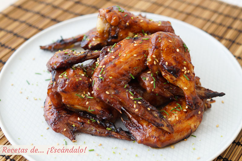 Alitas de pollo al horno con miel y salsa de soja. Receta muy facil