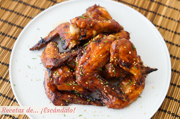 Receta facil de alitas de pollo al horno con miel y salsa de soja