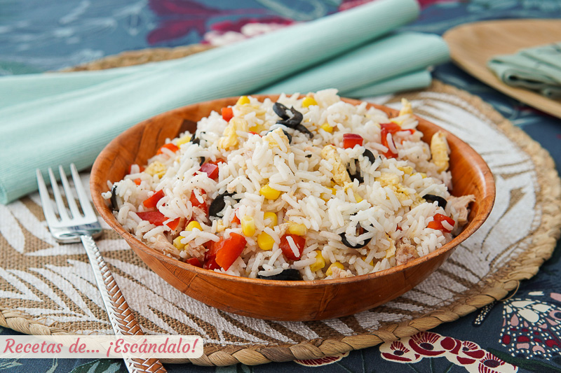 Ensalada de arroz con atun y huevo