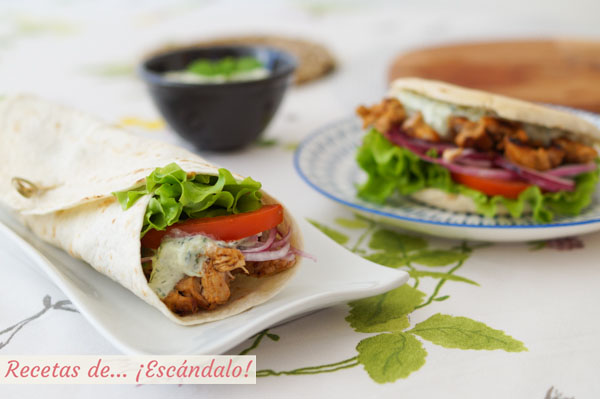 Receta de doner kebab o durum kebab de pollo con salsa tzatziki
