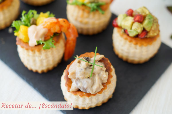 Volovanes rellenos de bechamel con carne de aprovechamiento, champinones y puerros