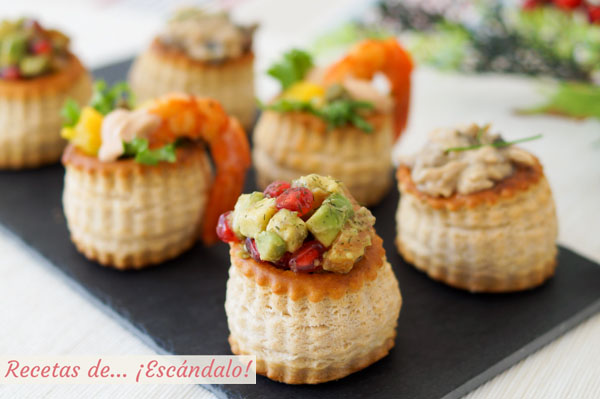 Volovanes rellenos de tartar de salmon