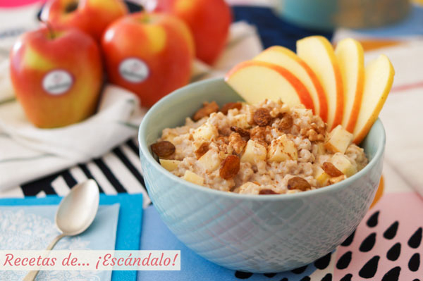 Receta de porridge de avena o gachas de avena con manzana y canela