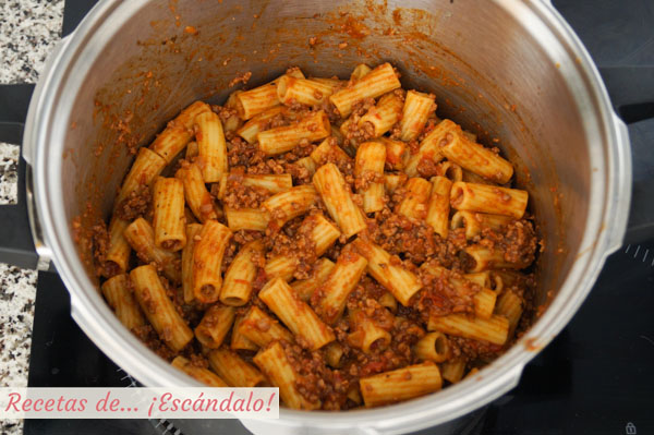 Pasta rigatoni con salsa bolonesa