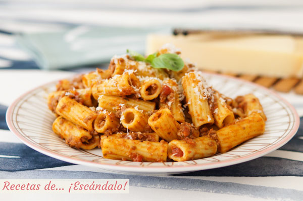 Receta de rigatoni con salsa bolonesa, una pasta deliciosa