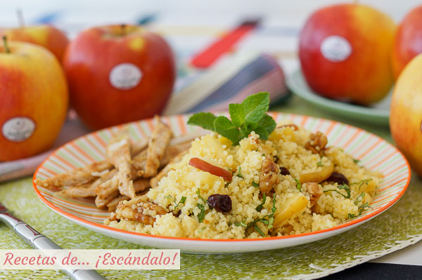 Receta de cuscus con manzana, hierbabuena y pechuga de pollo a la plancha