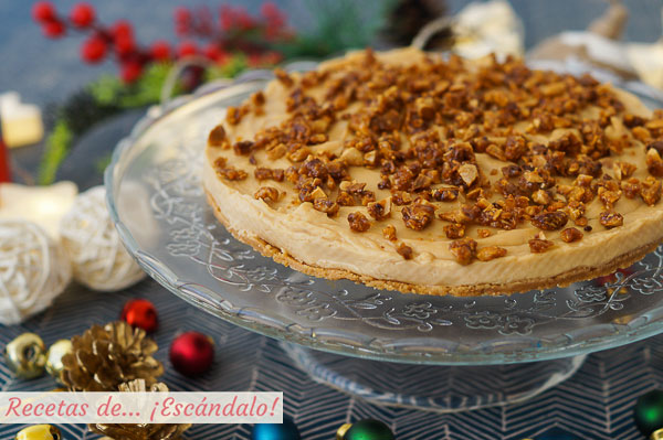 Receta de tarta de turron blando sin horno y con cuajada. Postre navideno