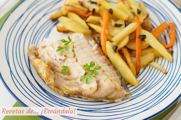 Como hacer mero al horno con patatas, zanahorias y chalotas