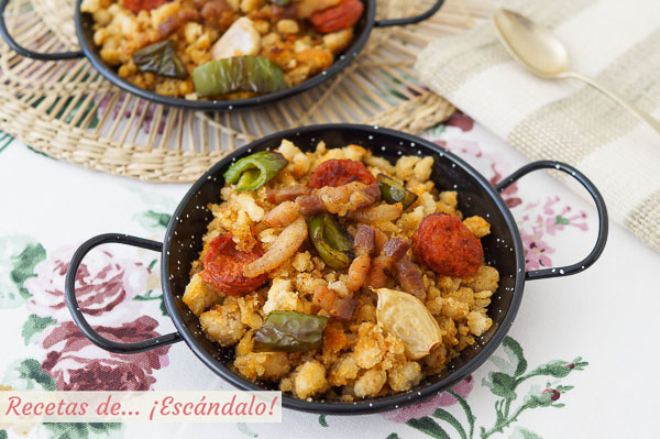 Como hacer migas de pan o migas de pastor con tocino y chorizo