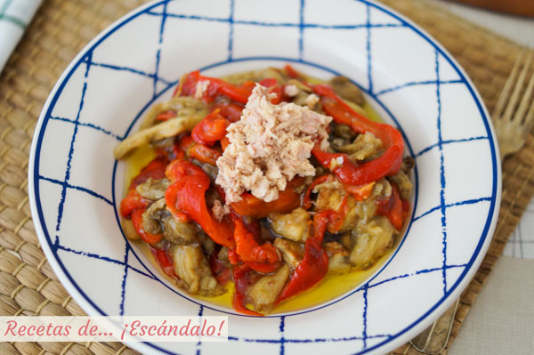 Receta de escalivada de verduras al horno con atun y vinagreta dulce