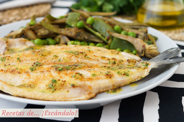 Receta de lubina a la plancha con alino de mostaza y guarnicion de verduras
