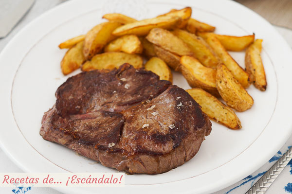 Como hacer entrecot de ternera a la plancha con patatas gajo asadas al horno