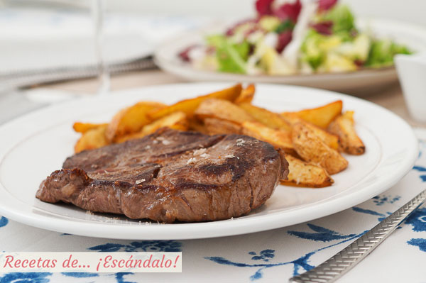 Receta de entrecot de ternera a la plancha con patatas gajo asadas al horno