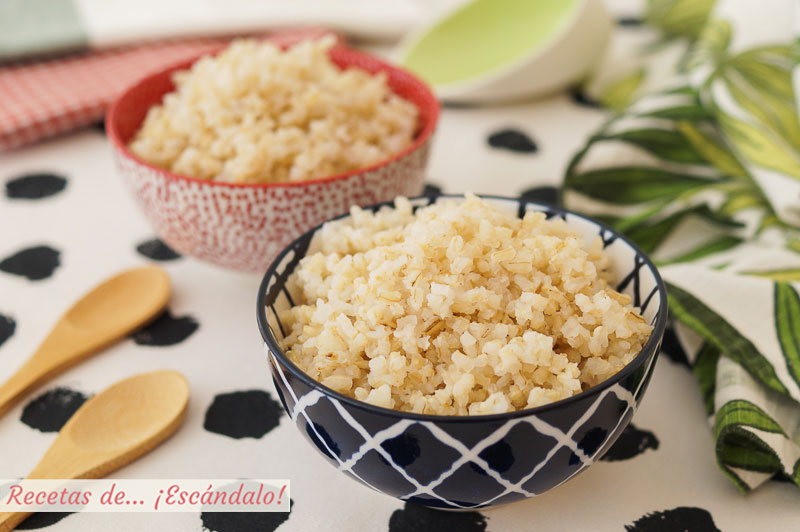 Arroz integral cocido, suelto y sabroso