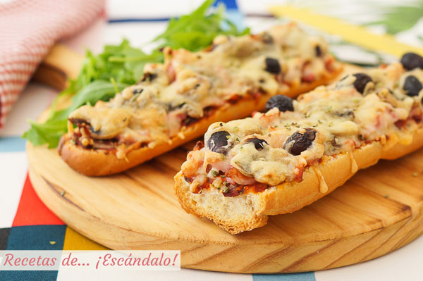 Receta de pan pizza con bacon y champinones, una cena rapida, sencilla y rica