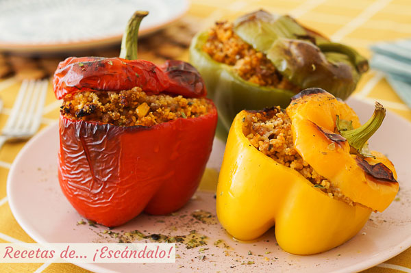 Receta de pimientos rellenos de carne picada y cuscus al horno, deliciosos
