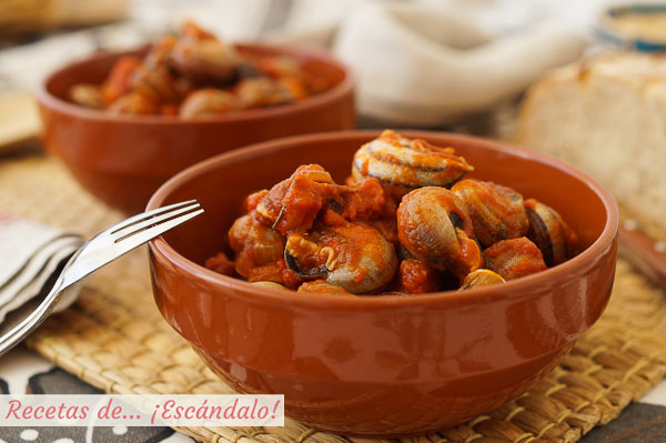 Receta de caracoles en salsa (picante o no) con jamon y chorizo